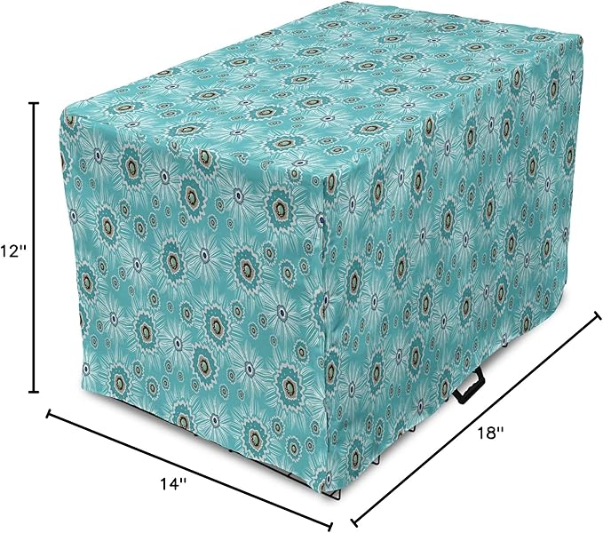 Lunarable Abstract Dog Crate Cover, Surreal and Flourishing Botanical Floral Ornaments Pattern, Easy to Use Pet Kennel Cover for Small Dogs Puppies Kittens, 18 Inch, Cadet Blue Grey
