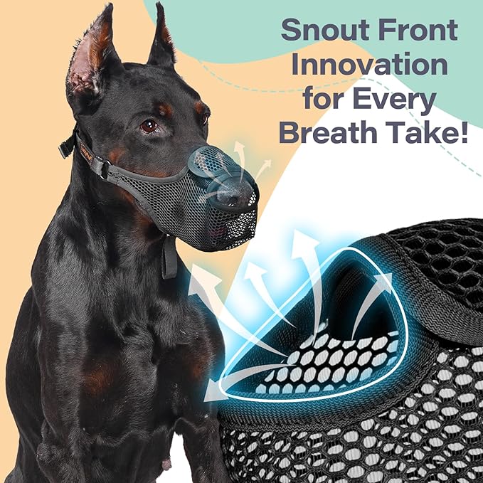 LUCKYPAW Dog Muzzle for Large Medium Small Dogs, Mesh Muzzle for Dog to Prevent Biting Chewing Licking Eating, Soft Dog Muzzle with Front Opening Design for Drinking Panting (Black, S)