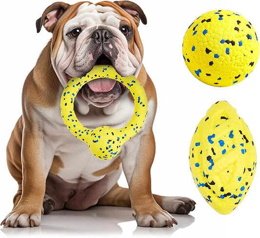 Dog Balls, 3Pcs Chew Toys Tennis Ball for Aggressive, Chewers Durable Teething Molar Tug Dog Toys, Interactive Fetch Balls Gift Set for Large Dog Medium Dog and Puppies, Durable Tug Toy, Yellow