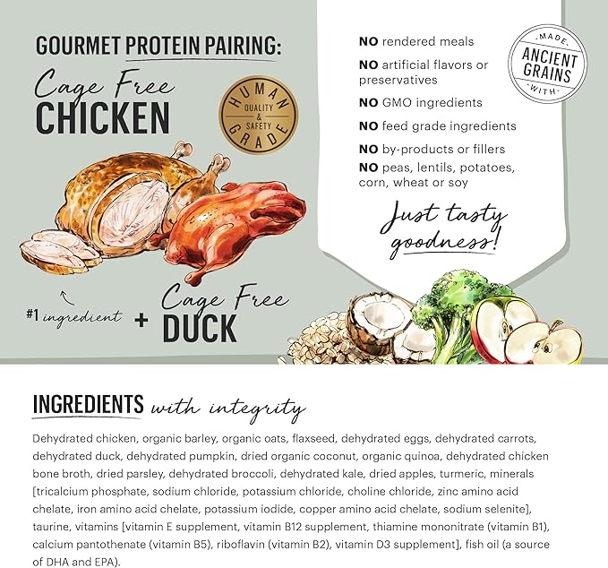 The Honest Kitchen Human Grade Dehydrated Gourmet Grains Dog Food - Chicken & Duck , 10 Pound Box