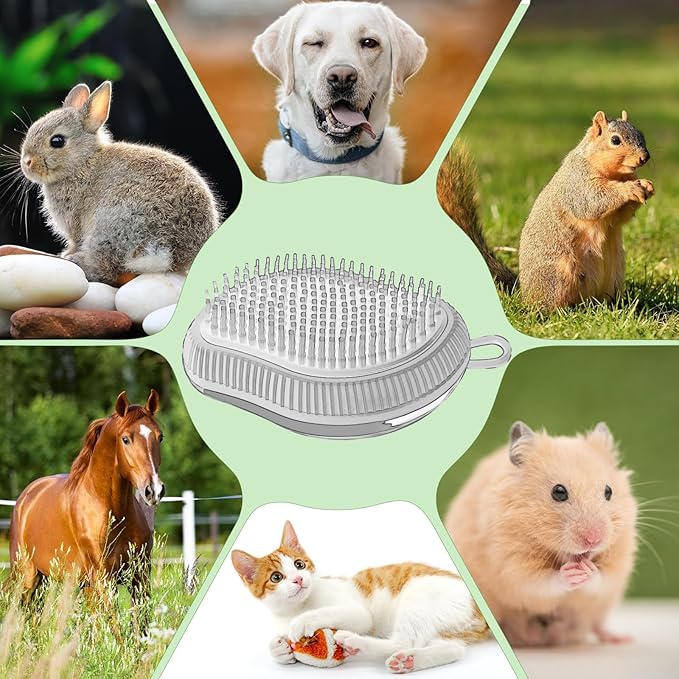 Pet Grooming Bath Massage Brush with Soap and Shampoo Dispenser Soft Silicone Bristle for Long Short Haired Dogs Cats(Blue)
