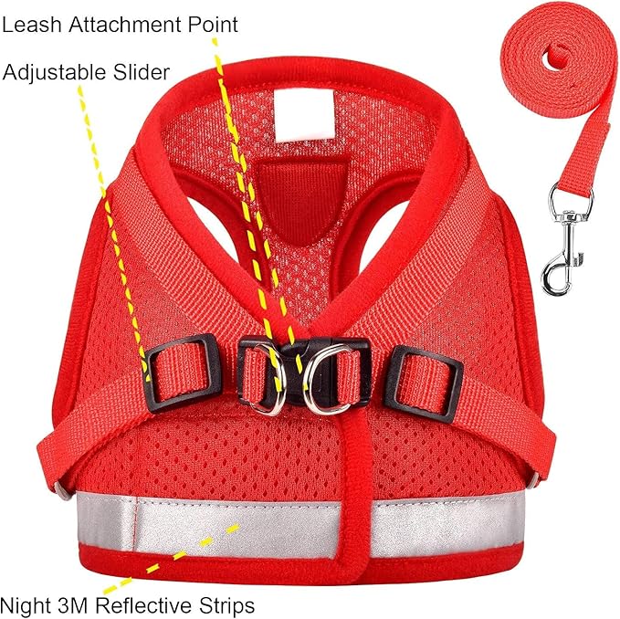 Cat Harnesses for Small Dogs - Cat Harnesses and Leashes for Walking, Adjustable Reflective Step in Dog Harness for Small Dog and Cat (Red, M (13.7” – 15.7”))