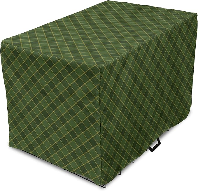 Lunarable Green Dog Crate Cover, Traditional Old Fashioned Argyle Pattern Retro Style Plaid, Easy to Use Pet Kennel Cover for Small Dogs Puppies Kittens, 18 Inch, Forest Green Green