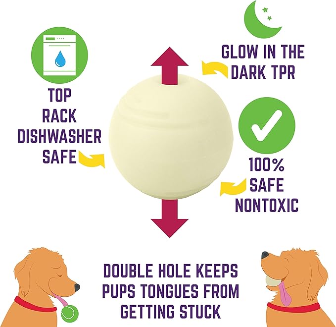 Chew King Glowing Fetch Ball, Dog Ball Toys, 3 Inch (Pack of 2), Fits Ball Launcher