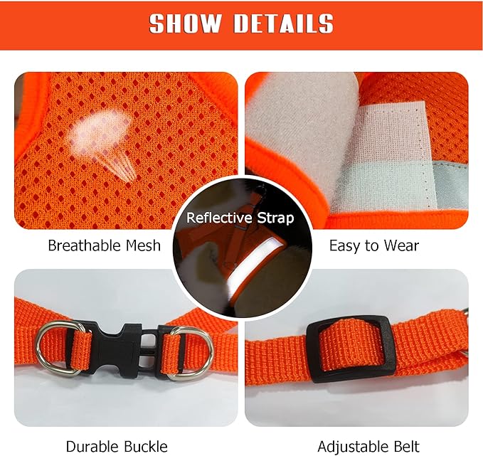 FEimaX Dog Harness and Leash Set for Walking, Soft Mesh Adjustable Easy Control Lightweight Cat Vest Harnesses with Reflective Strips, Escape Proof Small Dogs Cats Vests