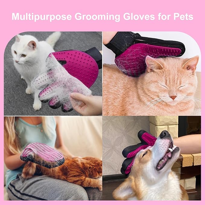 Pet Grooming Kit: Slicker Brush, Dematting Rake, Nail Clipper, Shedding Gloves, and Bag for Dogs and Cats