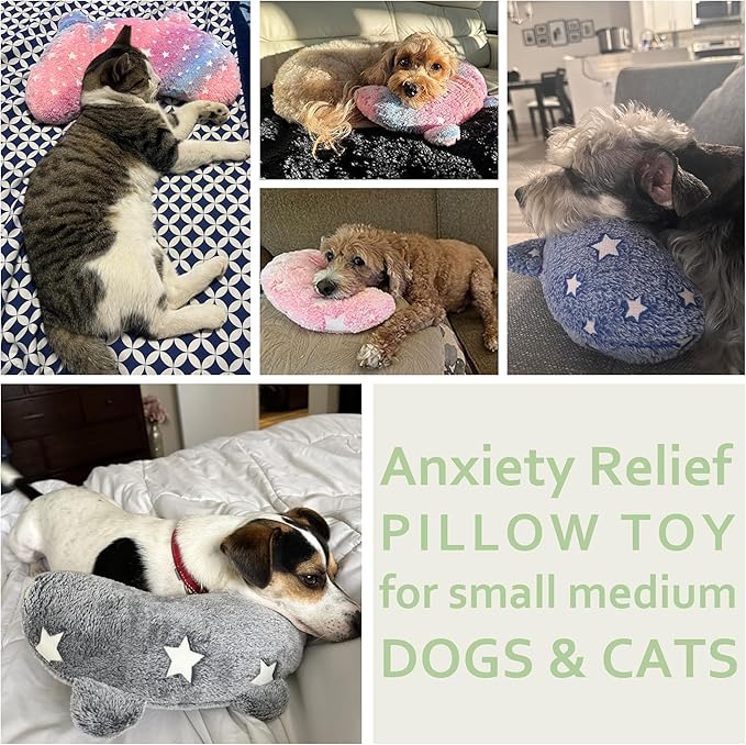 Dog Calming Pillow Glow in The Dark, Soft U-Shaped Pet Pillows for Dogs & Cats, Machine Washable, Dog Neck Pillow, Joint Relief, Better Sleep (Medium, Gray)