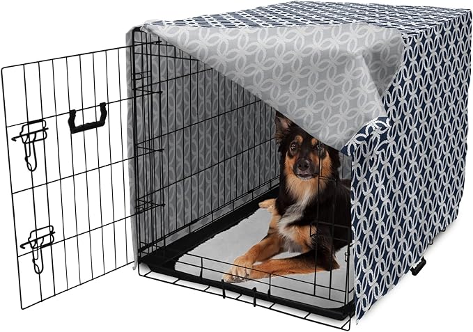 Ambesonne Navy Blue Dog Crate Cover, Marine in Geometric Pattern Design Ocean Travel Cruise Mosaic Ornament, Easy to Use Pet Kennel Cover for Medium Large Dogs, 36 Inch, Blue White