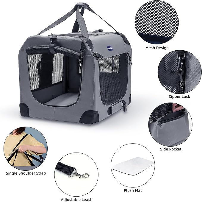 Petprsco Portable Collapsible Dog Crate, Travel Dog Crate 24x17x17 with Soft Warm Blanket and Foldable Bowl for Large Cats & Small Dogs Indoor and Outdoor