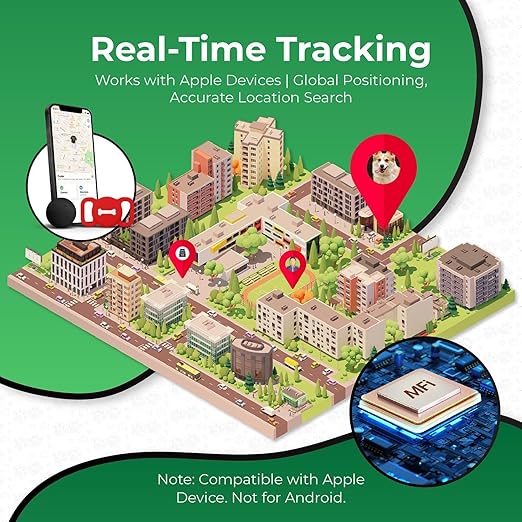 Romansei Smart Pet Tracker, Dog Tracker with Black Collar Holder, Smart Tag for Seamless Location Tracking, Work with Find My, Not GPS Tracker (Red-V)