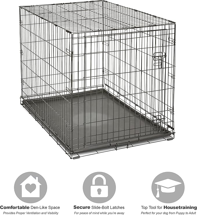New World Newly Enhanced Single Door New World Dog Crate, Includes Leak-Proof Pan, Floor Protecting Feet, & New Patented Features, 42 Inch