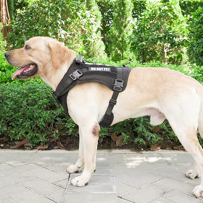 Tactical Dog Harness with All 4 Metal Buckle, Working Dog Vest with Reflective Patch and Reflective Do Not Pet Patch, Dog Vest Harnesses with Handle, Black for Small,Medium, Large Dog, L Size
