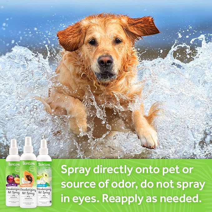 TropiClean Dog Perfume, Long Lasting Green Apple Cologne, Deodorizing Spray for Smelly Dogs, After Bath Detangling Spray with Vitamin E, Safe for Cats, 8oz.