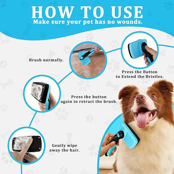 Qianruida Self Cleaning Slicker Brush for Grooming Long-haired or Short-haired Cats and Dogs Pet Brush for Shedding for Removing Undercoat and Tangled Hairs, Light Blue