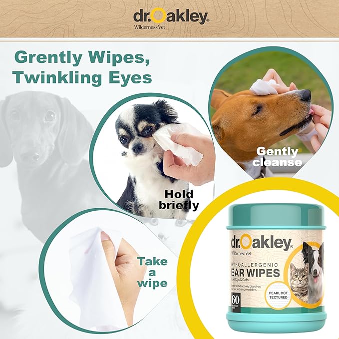 Dr. Oakley Wilderness Vet Pet Wipes Bundle – Hypoallergenic Ear Wipes & Gentle Pet Cleaning Wipes for Dogs & Cats – Soothing Formula, Removes Wax & Debris, Odor Control – 120 Total Wipes
