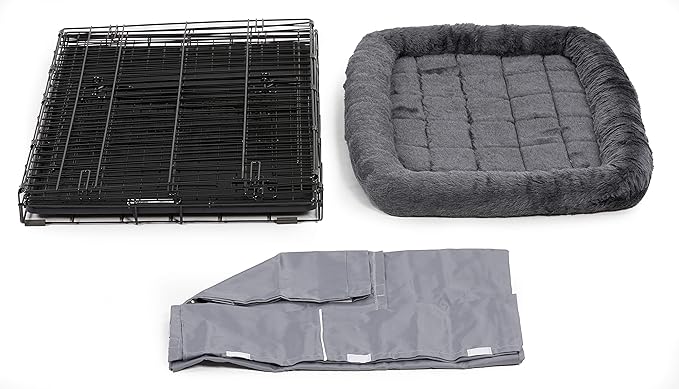 MidWest Homes for Pets New World Double Door Dog Crate Kit Includes One Two-Door Crate, Matching Gray Bed & Gray Crate Cover, 36-Inch Kit Ideal for Medium Dog Breeds