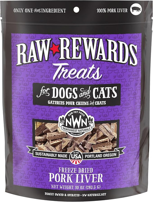 Northwest Naturals Raw Rewards Freeze-Dried Pork Liver Treats for Dogs and Cats - Bite-Sized Pieces - Healthy, 1 Ingredient, Human Grade Pet Food, All Natural - 10 Oz