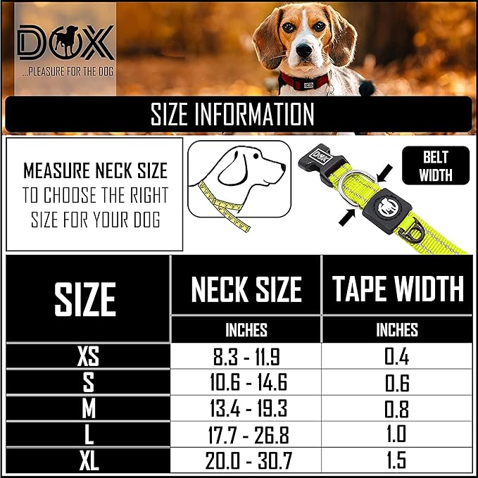 DDOXX Reflective Nylon Dog Collar - Strong and Adjustable Collars Dogs - S (Yellow)