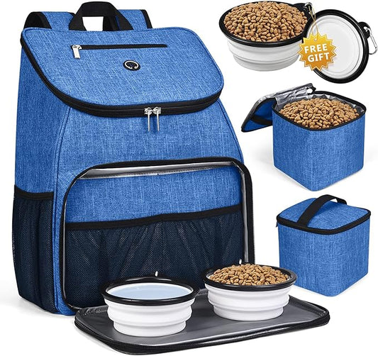 BAGLHER丨Dog Travel Bag, Airline Approved Pet Supplies Backpack, Dog Travel Backpack with 2 Silicone Collapsible Bowls and 2 Food Baskets