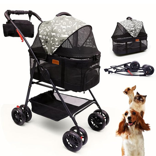 Pet Stroller for Small Dogs with Wheels, Detachable Carrier, Max Load 33 lbs, Easy Folding, Compact Portable, Dog Carriage & Stroller & Car Seat 3 in 1 Animal Stroller