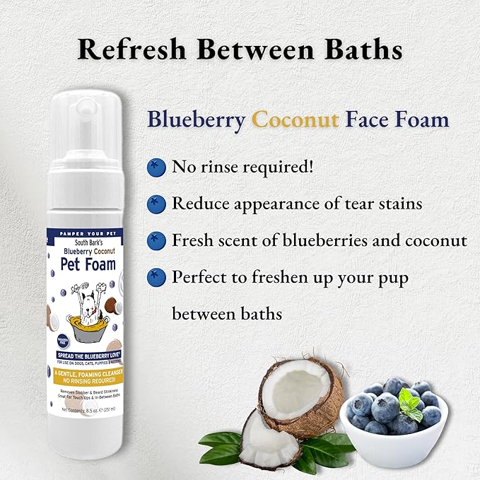 Showseason Blueberry-Coconut Pet Face Foam Cleanser for Dogs and Cats 8.5 oz. | No Rinsing Required | Easy Cleaning | Biodegradable and Non-Toxic | Made in The USA
