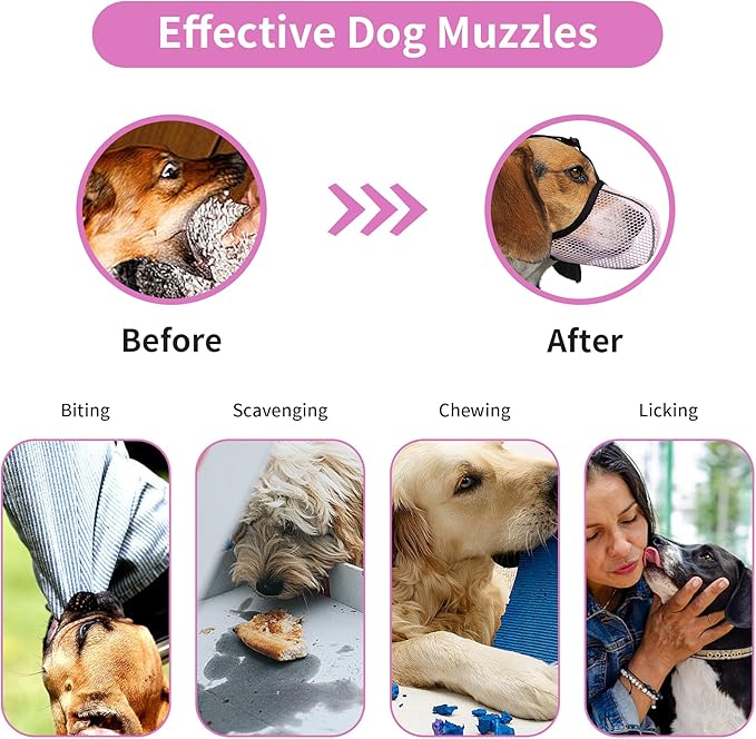 Dog Muzzle, Breathable Soft Muzzle for Extra Large Dogs to Anti & Prevent Barking Biting Chewing, Reflective & Adjustable Basket Muzzle with Air Mesh for German Shepherd Pink XXL