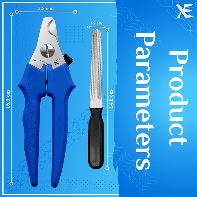XE Stainless Steel Pet Nail Clipper – Non-Slip Handle Nail Cutter for Pets with Protection Guard, Cat and Dog Claw Trimmer with Nail File, Professional Grooming Tool for Dogs, Cats & Other Pets