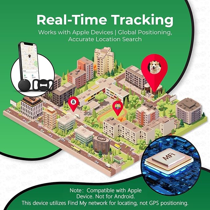 Smart Pet Tracker, Dog Tracker with Collar Holder, Smart Tag for Seamless Location Tracking, No Monthly Fee MFi Certificated, Work with Find My, No GPS Tracker, iOS Only, Black