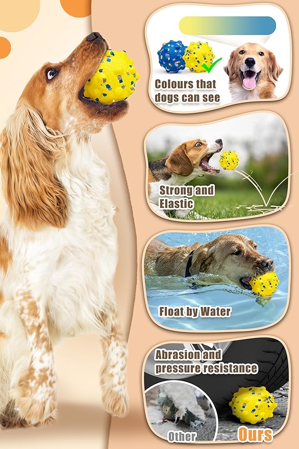 Dog Balls for Aggressive Chewers, Indestructible Dog Tennis Balls, Durable Bouncy Dog Toy Balls, Dog Balls for Teething, Interactive Dog Toys for Fetch Game (4 Pcs Large Size)