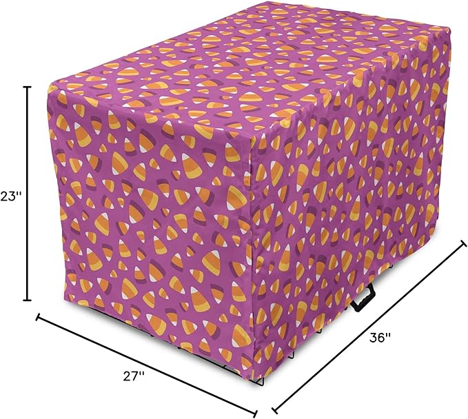 Lunarable Candy Corn Dog Crate Cover, Continuing Interpretation of Triangular Sugary Elements, Easy to Use Pet Kennel Cover for Medium Large Dogs, 36 Inch, Fuchsia Apricot