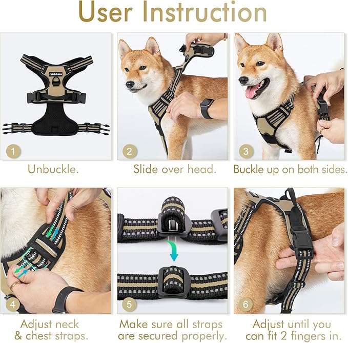 rabbitgoo Dog Harness, No-Pull Pet Harness with 2 Leash Clips, Adjustable Soft Padded Dog Vest, Reflective No-Choke Pet Oxford Vest with Easy Control Handle for Small Dogs, Beige, S