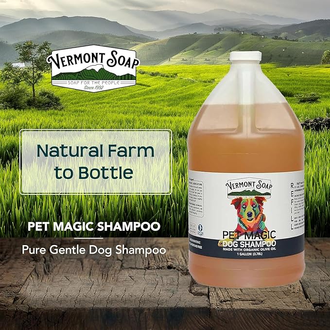 Vermont Soap Organics Pet Shampoo - Organic & Natural Olive Oil, Coconut & Aloe Vera Dog Shampoo for Sensitive Skin - USDA Certified Grooming Pet Shampoo - Gallon