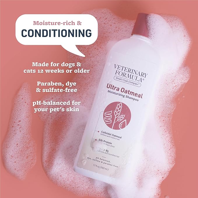 Veterinary Formula Smart Coat Complex Ultra Oatmeal Moisturizing Shampoo for Dogs, 17 Fl oz – Moisture-Rich, Nourishing Shampoo – Leaves Coat Clean, Soft, Silky, Shiny – Long-Lasting Fragrance