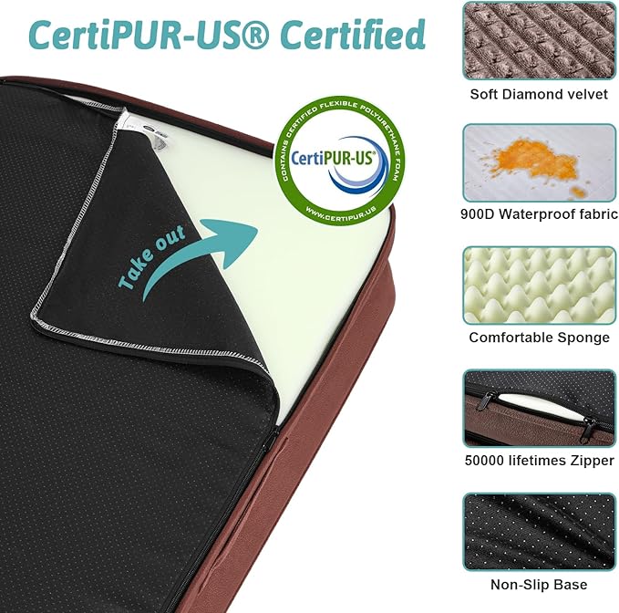 Orthopedic Dog Bed for Large Dogs,Washable Dog Sofa Beds Large, Supportive Foam Pet Couch Bed with Removable Washable Cover, Waterproof Lining and Nonskid Bottom, Brown (L,42" L x 30" W x 7.5" Th)