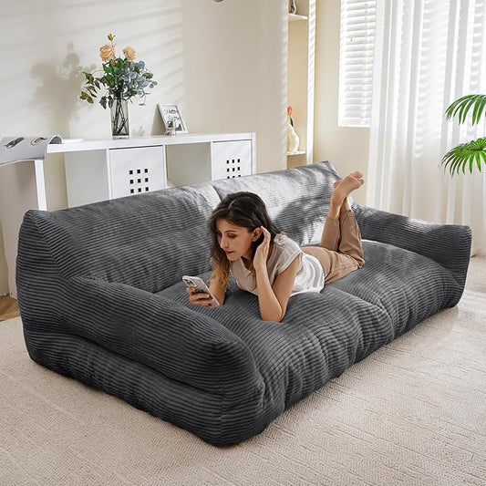 HIGOGOGO Giant Human Dog Sofa Bed, Big Comfy Floor Sofa Couch for Pet Families with Foam Chunk Supportive Mat, Corduroy Orthopedic Dog Bed for Human, Grey