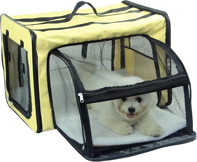 PET LIFE 'Capacious' Dual-Sided Expandable Spacious Wire Folding Collapsible Lightweight Pet Dog Crate Carrier House, X-Large, Khaki