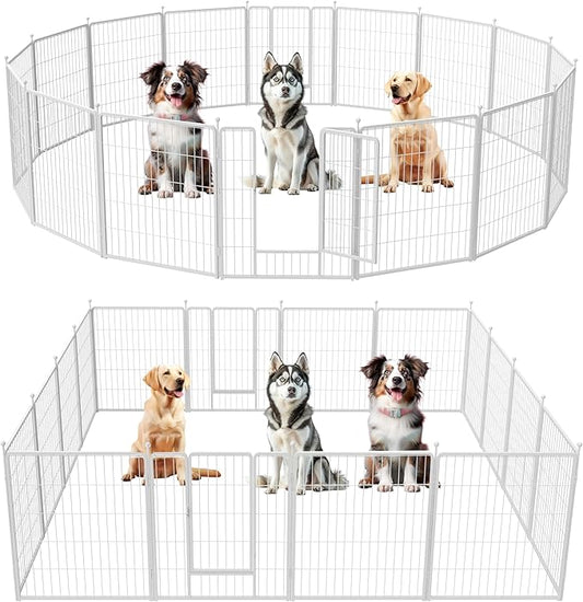 HealSmart Dog Playpen Indoor, Puppy Playpen Indoor for Yard, Camping, 32" Height 16 Panels Heavy Duty Dog Pen for Small/Medium Dogs, White