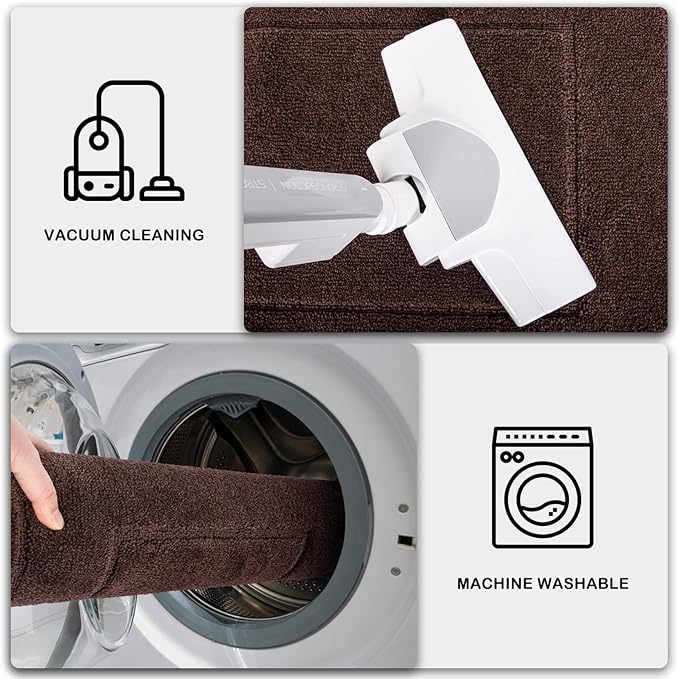 PURRUGS Dirt Trapper Door Mat 32" x 70", Non-Slip/Skid Machine Washable Entryway Rug, Dog Door Mat, Super Absorbent Welcome Mat for Muddy Wet Shoes and Paws, Brown