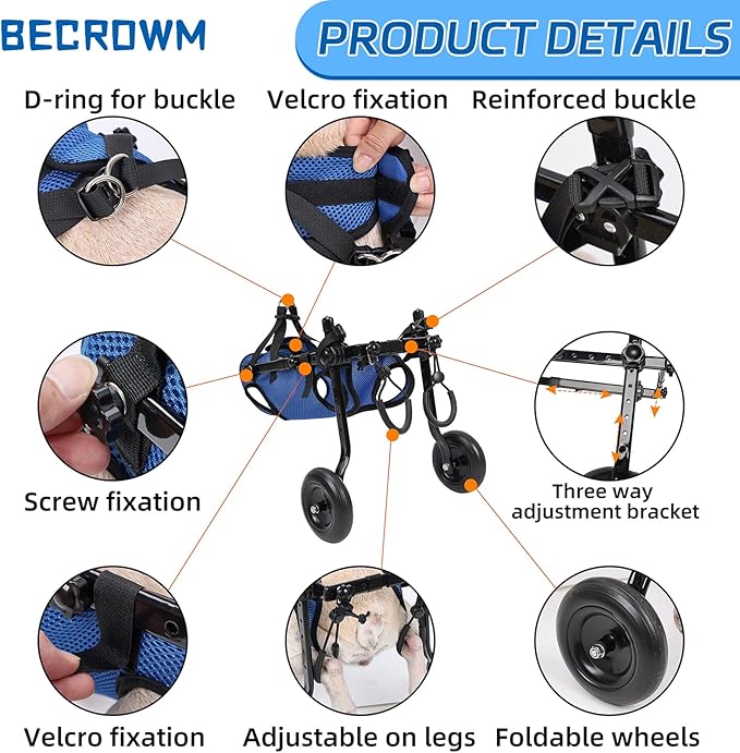 Dog Wheelchair for Back Legs Adjustable Dog Wheelchairs with 2 Wheels Pet Doggy Wheelchairs with Disabled Hind Legs Walking-Dog Leg Brace and Hip Support, Light Weight
