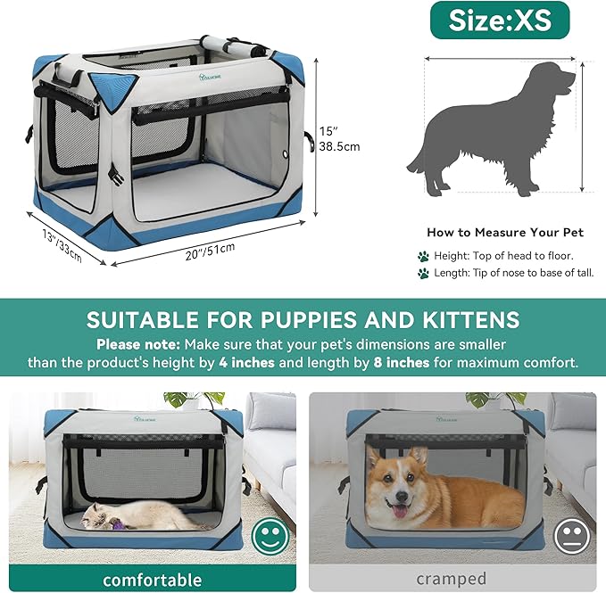 YITAHOME Collapsible Dog Crate, 4-Door Portable Travel Dog Crate with Durable Mesh Windows, Foldable Soft Dog Crate Kennel for Indoor & Outdoor(20" L x 13" W x 15" H)