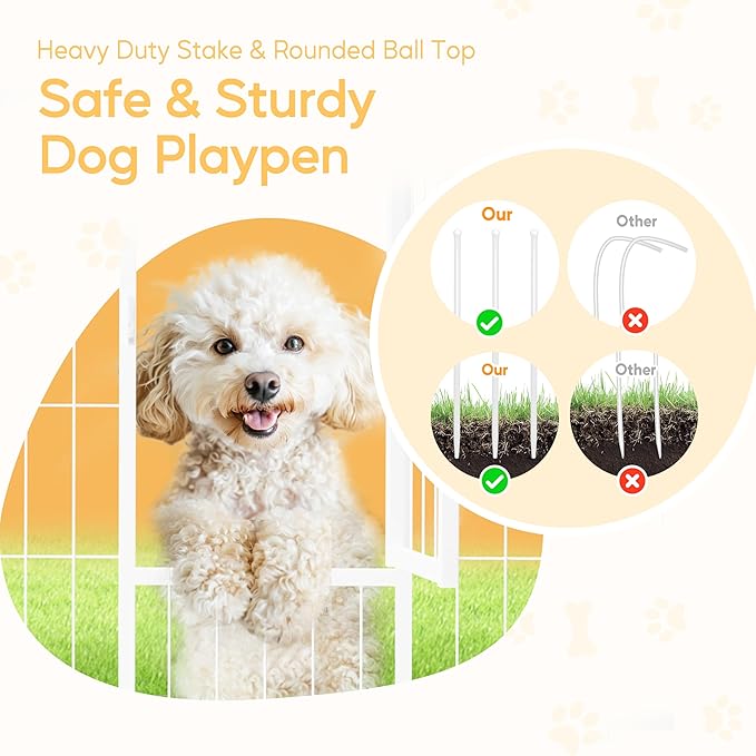 HealSmart Dog Playpen Indoor, Puppy Playpen Indoor for Yard, Camping, 24" Height 8 Panels Heavy Duty Dog Pen for Small/Medium Dogs, White