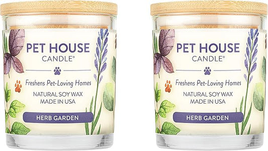 Pet House 9 oz Herb Garden Scented Pet Odor Candle, Clean Burning, Long Lasting, Plant Based Spring, Summer Scented Soy Candles, 60 Hour Burn Time, Pack of 2