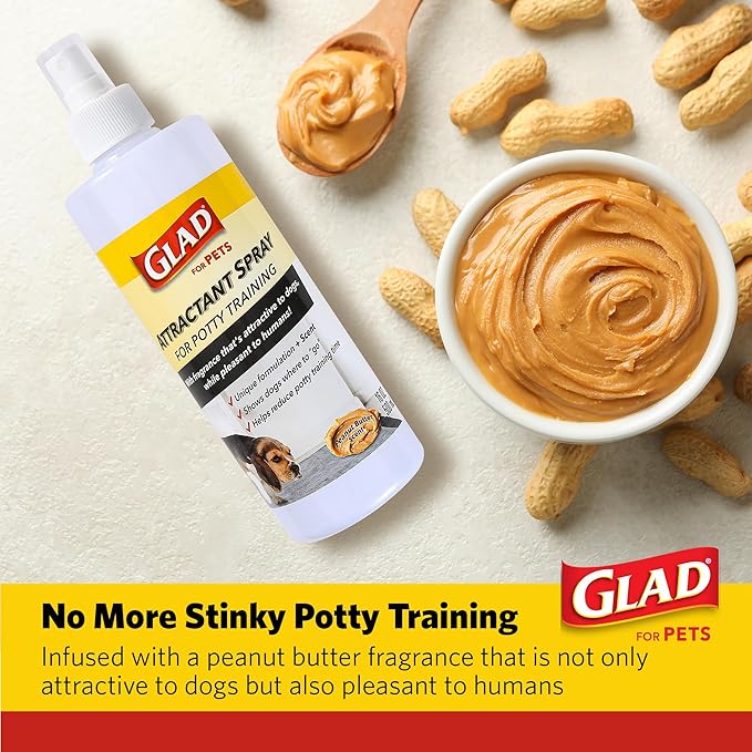 Glad for Pets Attractant Spray for Potty Training Dogs & Puppies, Peanut Butter Scent, 16oz - Effective Dog Potty Training Spray, Indoor or Outdoor Dog Potty Training Aid, 16oz Bottle