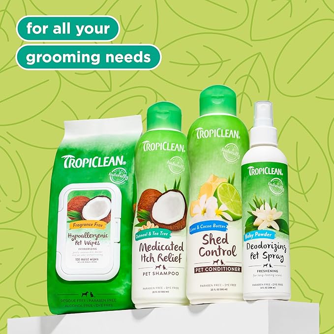 TropiClean Oatmeal Dog Shampoo for Itchy Skin Relief, Soothing Medicated Itch Relief, with Vitamin E, Puppy Safe, Made in USA, Cat Friendly, 20 oz.