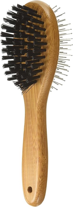 Pro-Finish Bristle and Pin Grooming Brush Combination with Carbonized Bamboo Handle, Small, 7.5"