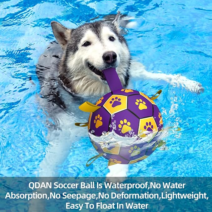 QDAN Dog Ropes Toys Soccer Ball with Straps, Interactive Dog Toys for Tug of War, Puppy Birthday Gifts, Dog Tug Toy, Dog Water Toy, Durable Dog Balls for Medium & Large Dogs(8 Inch)