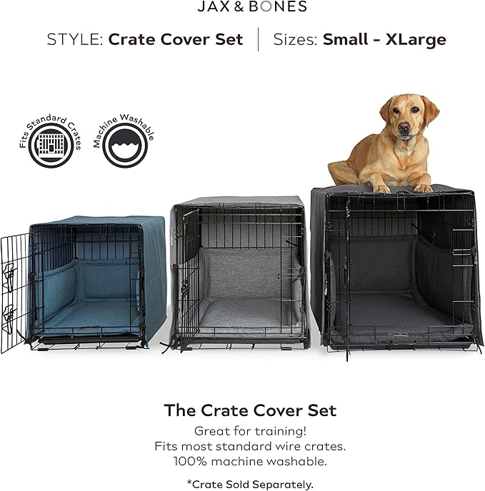 Jax & Bones Dog Crate Cover & Dog Crate Pad Set - Includes Crate Bed, Kennel Cover, & Soft Liner That Acts Like a Bumper - Large Lark Ivory - Made in USA