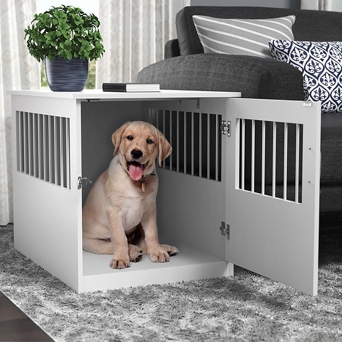 ClosetMaid Pet Crate End Table Furniture for Medium Dogs or Cats Under 25 lbs, White Wood Finish