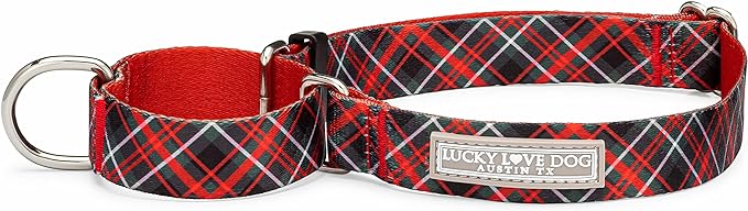 Lucky Love Dog, Evergreen No Slip Dog Collar, Vivid Berry Plaid Martingale Dog Collar for Boy and Girl Dogs - (Small, Heywood Martingale)
