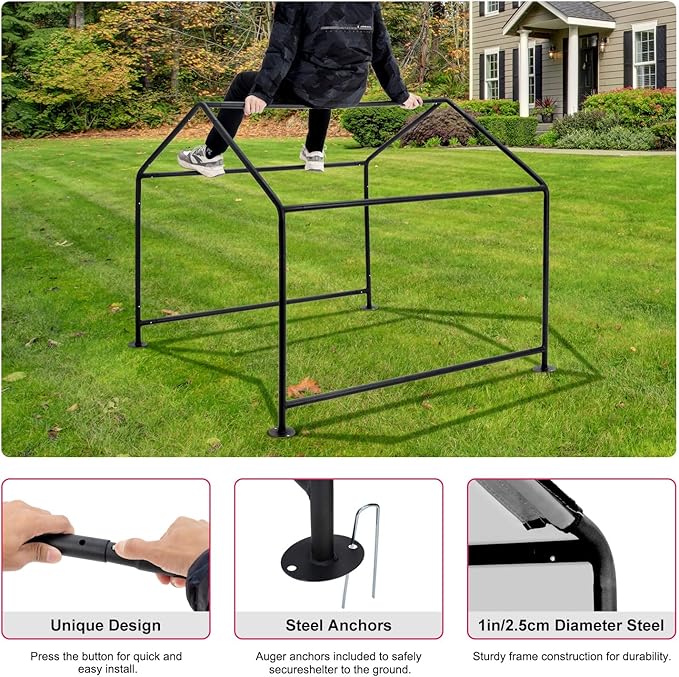 XLarge Outdoor Dog House 4'x4'x3.6' for Large Dogs, Animal Shelter with Upgraded Doors, Outside Sun Rain Canopy Pet House for Dogs, Cats, Small Animals and Livestock, Grey